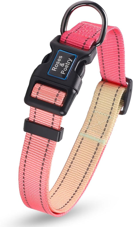 Roses&Poetry Large Reflective Female Collar with Pink Gradient Color, Adjustable Durable Dog Collar for Small Medium Large Dogs