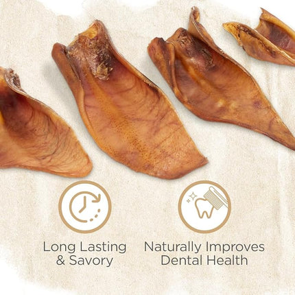 Natural Farm Half Pig Ears for Dogs (25-Pack), One Ingredient: Natural Pigs Ears, Air Dried, Long-Lasting & Highly Digestible Treats, Great for Puppy and Large/Medium Dogs