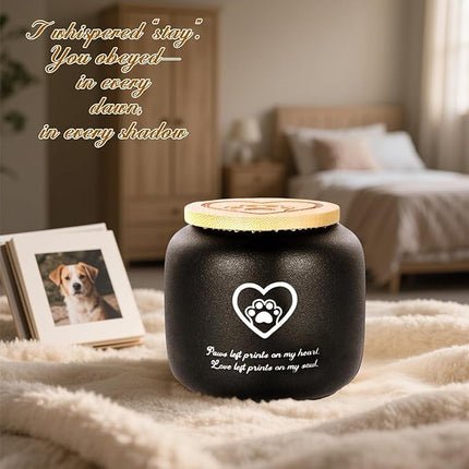 HappyTails Ceramic Pet Ash Urn for Small/Medium Cats & Dogs, Funeral Cremation Urn, Memorial Keepsake Decorative Urns