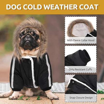Queenmore Warm Dog Winter Coat, Cold Weather Waterproof Dog Snow Jacket, Reflective Dogs Hoodie with Long Sleeves for Small Medium and Large Dogs