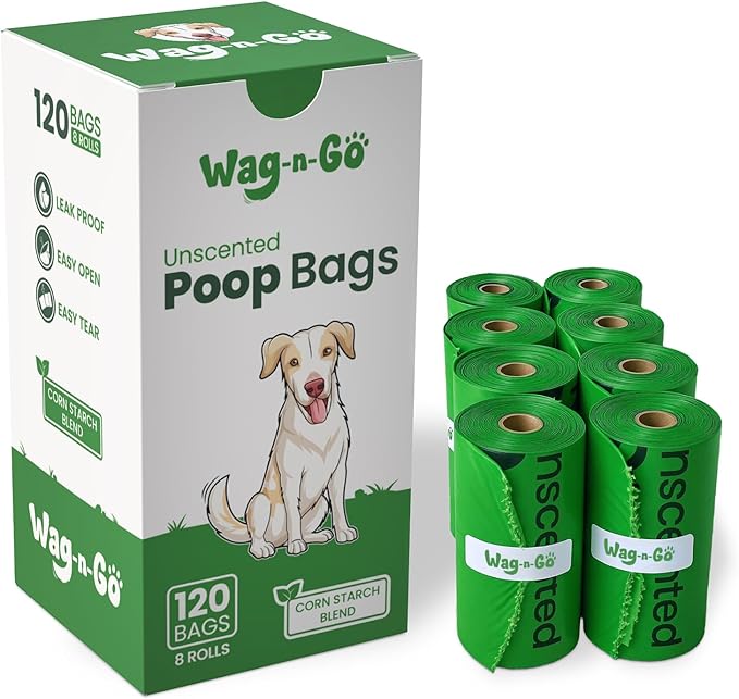 Dog Poop Bags Rolls, 120 Count Unscented Doggie Waste Bags, Leak Proof, Easy to Tear, Fits All Dispensers