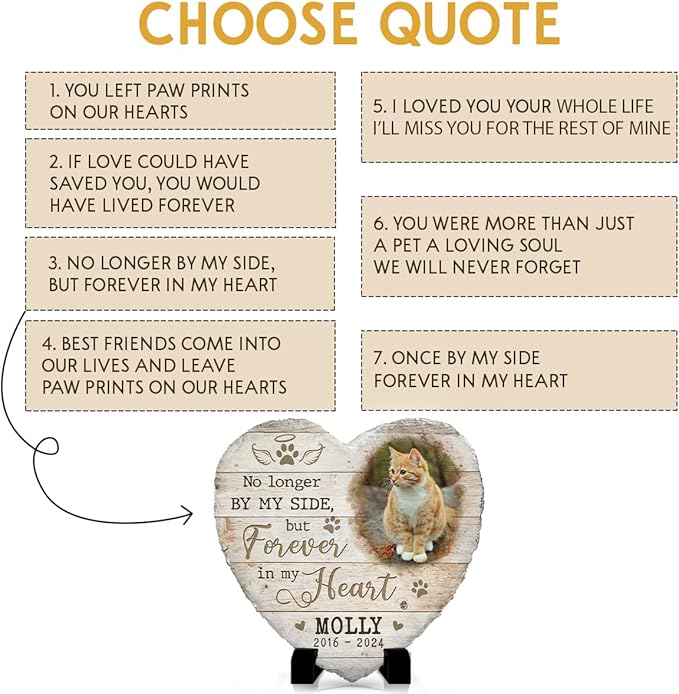 Custom Memorial Stones for Cats - 'If Love Could Have Saved You' Pet Memorial Heart Stone - Condolences Gift for Loss - Cat Paw Prints - Choose Heartfelt Quote