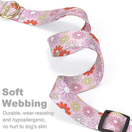 Rnivvi Dog Collar for Small Dogs, Cute Heavy Duty Adjustable Puppy Collar with Quick Release Buckle for Girl & Female, Pet Accessories for Walking Running, S Length 3/4" Width, Colorful Chamomile