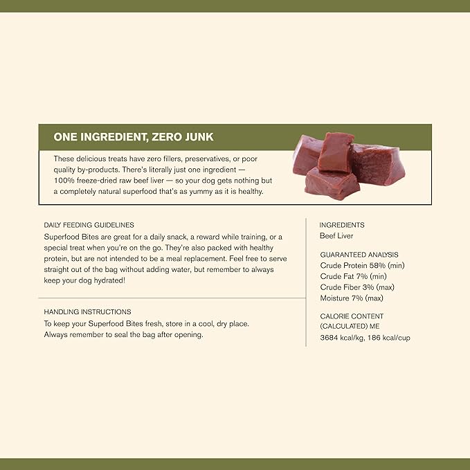 Superfood Bite, Freeze-Dried Raw Dog Treats - Protein Rich, Train & Reward, Traceable Single Ingredient by Katherine Heigl (Beef Liver)