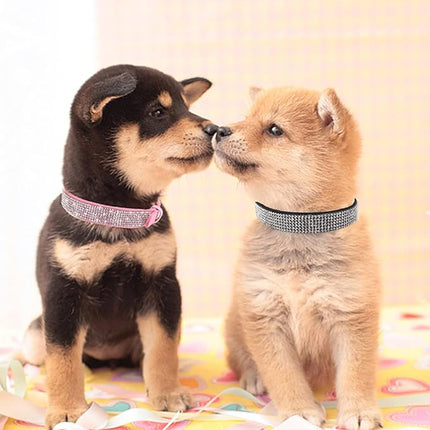 Dog Collar for Medium Dogs, Adjustable Leather Suede Bling Dog Collars，Pink Dog Collar Cat Collar, Rhinestone Dog Collar (M, Pink)