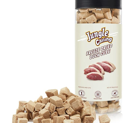 Jungle Calling Freeze Dried Duck Dog & Cat Treats - High Protein, Low Fat, Made with a Single Ingredient - Perfect for Training and Snacking, 2.8 oz (Duck Cube)