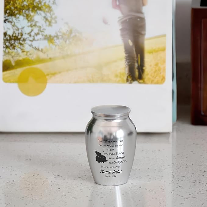 Artsy Woodsy Personalized Hedgehog Pet Memorial Cremation Mini Urn, Decorative Keepsake Small Urns for Ashes 2.56 inch, Remembrance Gifts for Pet Lovers in Loving Memory (04, 2.56x1.77)