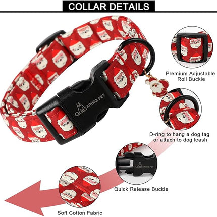 ARING PET Christmas Dog Collar-Cute Red Santa Claus Dog Collars, Adjustable Christmas Pet Collars Puppy Collar with Quick Release Buckle for Girl&Boy Dogs