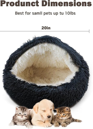 Cat Bed for Indoor Cats, Calming Cozy Cave with Self-Warming Plush, Entire Bed Machine Washable & Anti-Slip Base, Breathable Pet Bed for Small Cats&Dogs All Seasons (Dark Gray, 20 * 20inch)