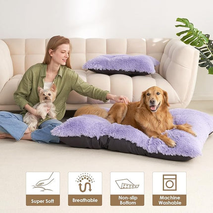 EHEYCIGA Fluffy Dog Crate Bed for Small Dogs, Plush Faux Fur Crate Pad, Calming Anti Anxiety Small Dog Bed, Washable Soft Warm Mat with Non-Slip Bottom, Purple