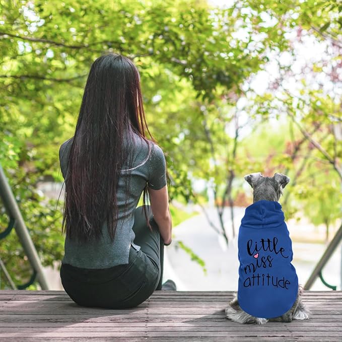 Cat Hoodies for Cats Puppy Pet Clothes Cat Apparel Little Miss Attitude Print Dog Hoodie for Small Medium Dogs Outfits for Kittens(Royal Blue,S)