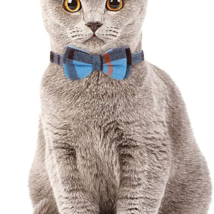 Faleela 2 Pack/Set Cat Collar with Cute Bow Tie and Bell,Breakaway Plaid Shirt Collar for Kitty Adjustable Safety