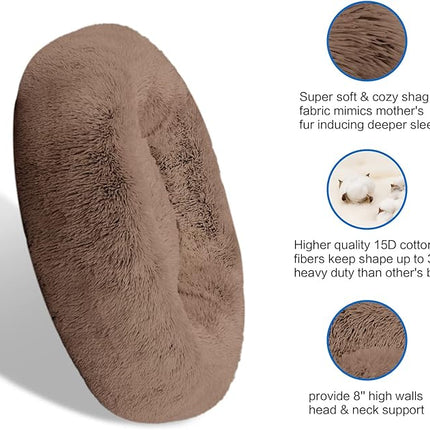 SAVFOX Plush Calming Dog Beds - Donut Shaped, Comfy Cuddler for Small to Extra Large Dogs & Cats, Washable Faux Fur
