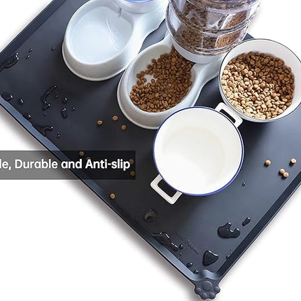 Hoki Found X-Large Silicone Pet Food Mats - Non Slip Dog Cat Bowl Mats - Waterproof - Black