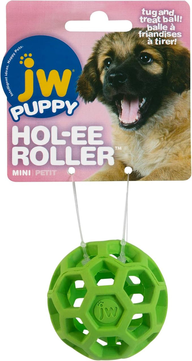 JW Pet Hol-ee Roller Dog Toy Puzzle Ball, Natural Rubber, Mini (1.75 Inch Diameter), Colors May Vary