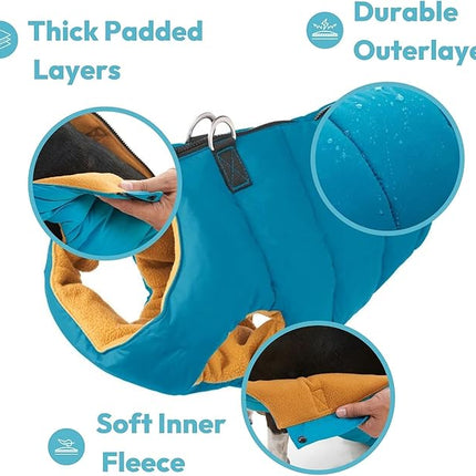 Gooby Padded Vest Dog Jacket - Solid Blue, Medium - Warm Zip Up Vest Fleece Jacket with Dual D Ring Leash Water Resistant for Small to Medium Dogs