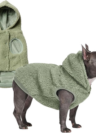 Spark Paws Fleece Dog Jacket, Hooded Sweater Vest, Warm Coat for Winter - Suitable for Small Medium Large XL XXL Breeds - Light Green - L