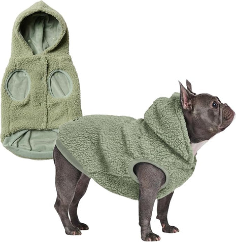 Spark Paws Fleece Dog Jacket, Hooded Sweater Vest, Warm Coat for Winter - Suitable for Small Medium Large XL XXL Breeds - Light Green - L
