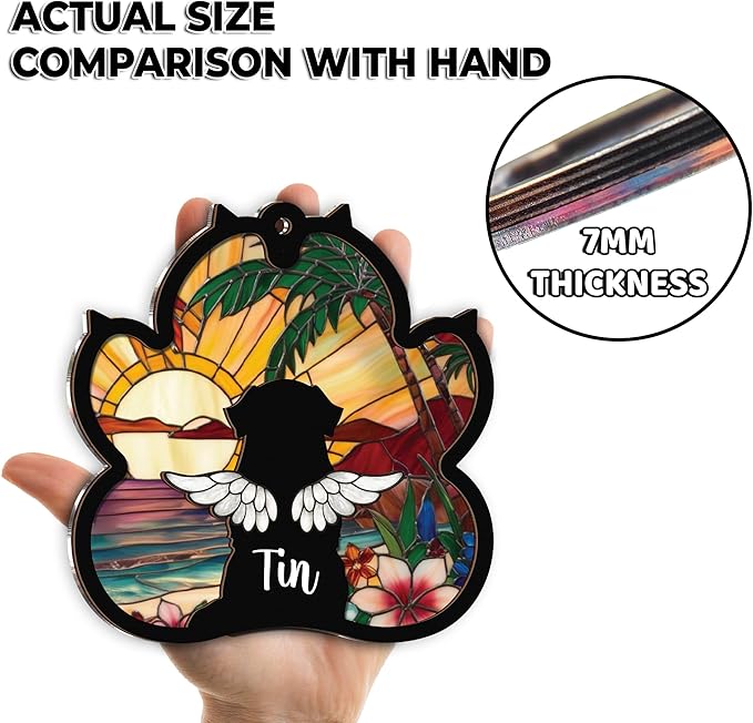 Personalized Angel Dog Memorial Suncatcher, Paw Suncatcher Remembrance Gift, Engraved Pet Memorial Ornament, Pet Sympathy Keychain, Loss of Animal Sympathy Card, Rainbow Bridge Dog Loss Gift