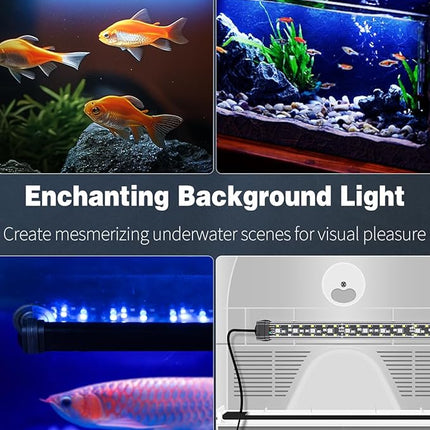 Pawfly 12W Aquarium LED Light 24 Inch 24/7 Fish Tank Light with Full Spectrum White Blue Red Green Lights Multi-Colored LEDs with D/N Mode Single Color Effects Timer and Adjustable Brightness