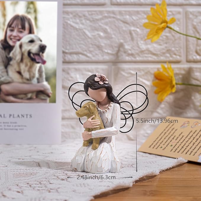 Loss of Dog Sympathy Gift, Dog Memorial Gifts, Angel Figurine, Remembrance Keepsake, Pet Sympathy Gift (Light Brown)