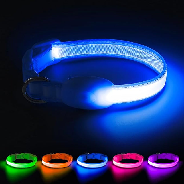 Light up Collar for Small Dog,Vizpet XS Adjustable Size Nylon Collar USB Rechargeable Bright Safety Pet Collar for Cats Small Dogs (Blue, X-Small[ 8.66-11.9 inch/22cm-30cm])