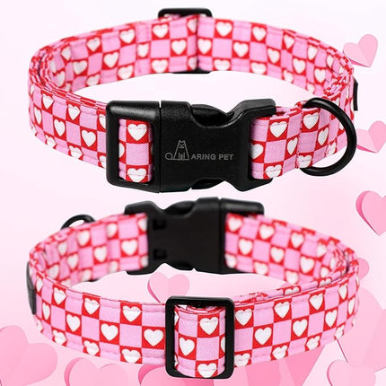ARING PET Valentine's Day Dog Collar, Cute Pink Red White Heart Pet Collars with Quick Release Buckle for Puppy Small Medium Large Boy Girl Dogs-M