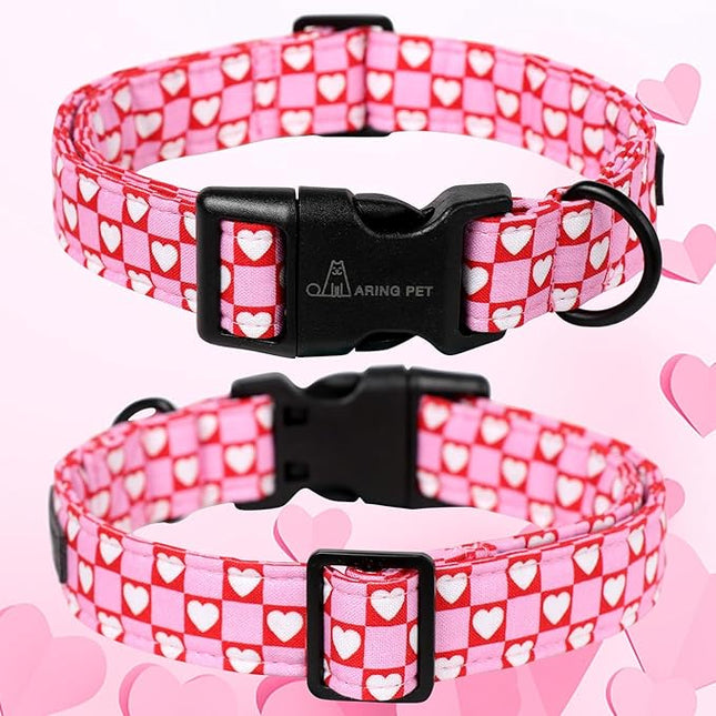 ARING PET Valentine's Day Dog Collar, Cute Pink Red White Heart Pet Collars with Quick Release Buckle for Puppy Small Medium Large Boy Girl Dogs-M