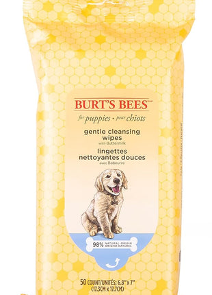 Burt's Bees for Pets Gentle Cleansing Puppy Wipes with Buttermilk, 98% Natural Origin Formulas, Hypoallergenic Dog Wipes Cleaning, Dog Cleaning Wipes, Dog Wipes for Paws and Butt, 50ct
