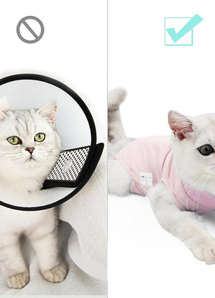 Cat Recovery Suit for Male and Female Surgical Post Surgery Soft Cone Onesie Shirt Clothes Neuter Licking Protective Diapers Outfit Cover Kitten Spay Collar(M, Pink)