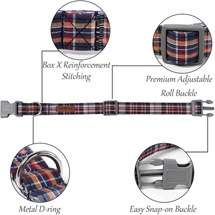 Lionet Paws Dog and Cat Collar with Bowtie Grid Collar Plastic Buckle Light Adjustable Collars for Small Medium Large Dogs