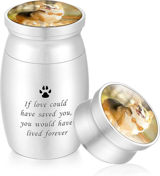Personalized Photo 3 Inches Small Keepsake Urn for Pet Dog Ashes Aluminum Mini Cremation Urns Memorial Ashes Urn Miniature Burial Funeral Urns for Sharing Ashes-If Love Could Have Saved You