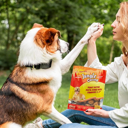Jungle Calling Peanut Butter Dog Treats, Dental Puppy Chews, Rawhide-Free Bones for Small Dogs, 2.5''
