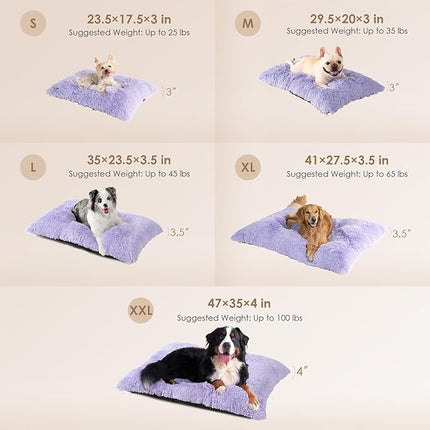 EHEYCIGA Fluffy Dog Crate Bed for Medium Dogs, Plush Faux Fur Crate Pad, Calming Anti Anxiety Medium Dog Bed, Washable Soft Warm Mat with Non-Slip Bottom, Purple
