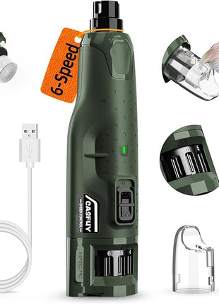 Casfuy Dog Nail Grinder Quiet - (45db) 6-Speed Pet Nail Grinder with 2 LED Lights for Large Medium Small Puppy Dogs/Cats, Professional 3 Ports Rechargeable Electric Dog Nail Trimmer with Dust Cap