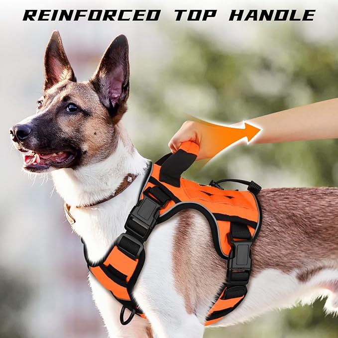 WINGOIN Orange Tactical Dog Harness for Small Dogs, Heavy Duty No Pull Harness with Handle, Adjustable Reflective Military K9 Pet Vest for French Bulldog, Pug, Walking, Training, Hunting (S)