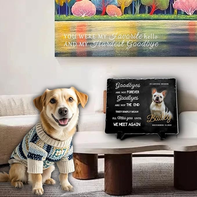 Personalized Pet Memorial Stone, Custom Dog Memorial Gifts for Loss of Dog with Photo Name Date, Dog Remembrance Gift, Loss of Dog Sympathy Gift for Dog Cat Lovers (Quote 6)