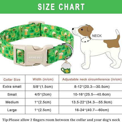 ARING PET St Patrick's Day Dog Collar-Green Lucky Clovers Dog Collars, Adjustable Shamrock Pet Collars Trefoil Puppy Collar Gifts with Quick Release Buckle for Girl&Boy Dogs