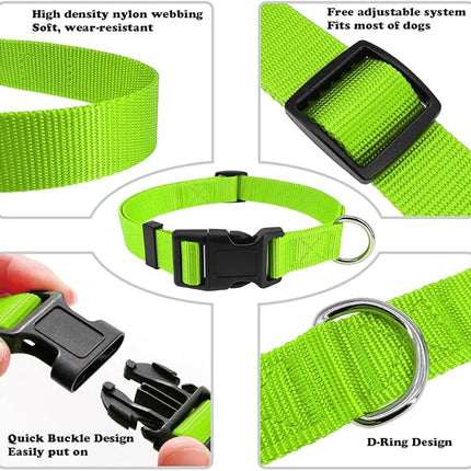 Dog Collar Green Basic Dog Collars with Breathable Quick Release Nylon Pet Collar for Puppy Small Medium Large Dogs Boy Girl