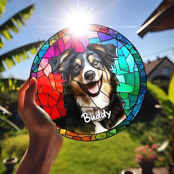 Custom Dog Portrait Stained Glass Light Catcher, Pet Memorial Stained Glass Photo Light Catcher, Staineds Glass Dog Memorial, Loss of Dogs Sympathy Gift Personalized, Pet Loss Gift /5