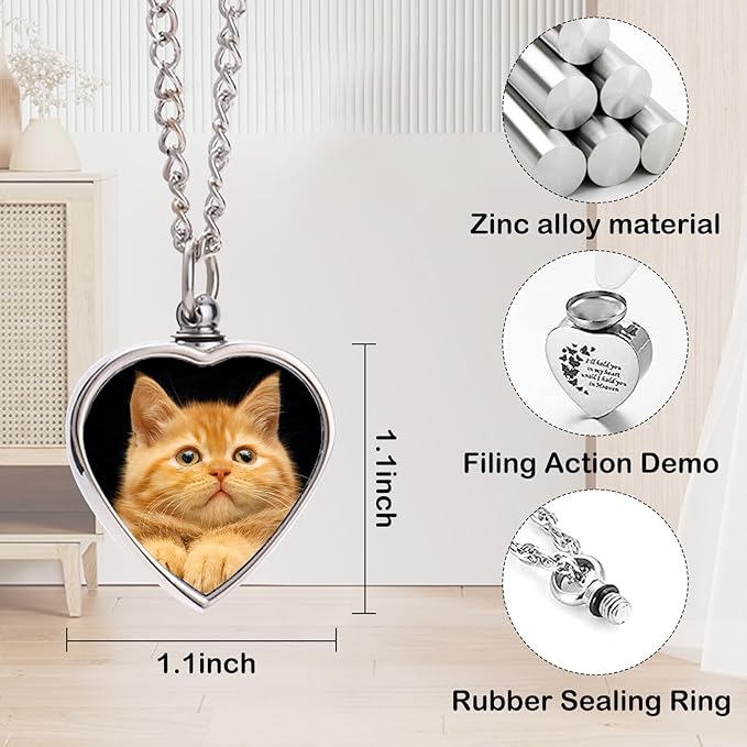 Custom Ashes Necklace Pet Memorial Gift with Photo Text,Personalized Dog/Cat Cremation Jewelry Keepsake.Double-sided customized heart-shaped pendant urn necklaces for dog cat lover Women and Men