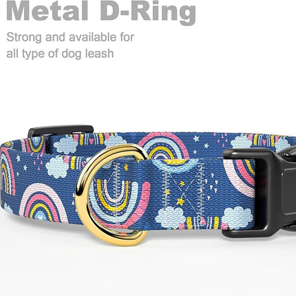 Rnivvi Dog Collar for Small Dogs, Cute Heavy Duty Adjustable Puppy Collar with Quick Release Buckle for Girl & Female, Pet Accessories for Walking Running, XS Length 5/8" Width, Blue Rainbow