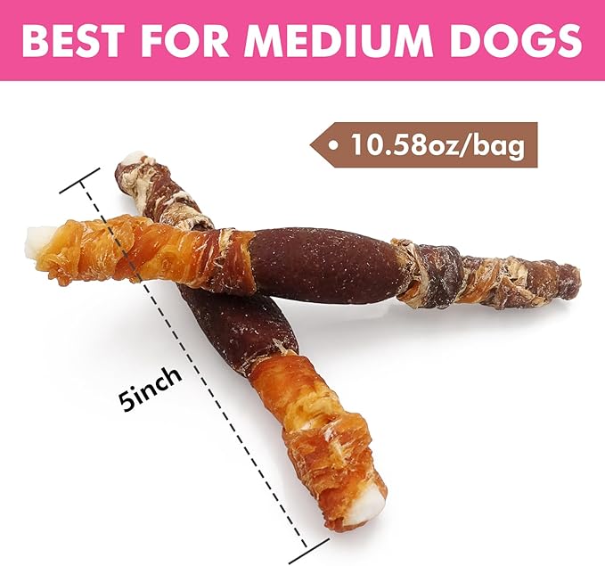Dog Treats, Triple Flavor Rawhide Sticks, Chicken Duck and Chicken Liver Wrapped Rawhide Dog Chews, Suitable for Medium and Small Dogs, 10.58 oz