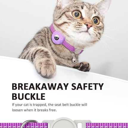Apple AirTag Cat Collar, GPS Tracker Kitten Collar with Reflective Breakaway Holder and Bell, Lightweight for Cats & Kittens (Purple)