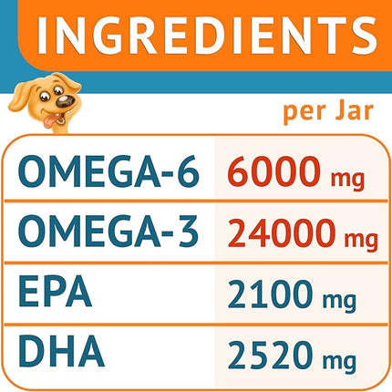 Omega 3 Fish Oil for Dogs (180Ct) - Skin&Coat Chews - Dry & Itchy Skin Relief + Allergy Support - Shiny Coat - EPA&DHA Fatty Acids - Alaskan Salmon Oil Chews Promotes Heart