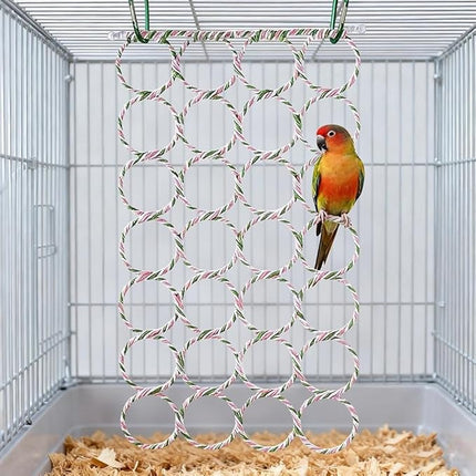 Bird Rat Climbing Rope Net Bird Swing, Parrot Cage Toys,Small Animal Activity Toy for Gerbil,Swing Hanging Play with Mirror for Macaw African Greys Parakeet Cockatoo Lovebirds (Bird Perch)
