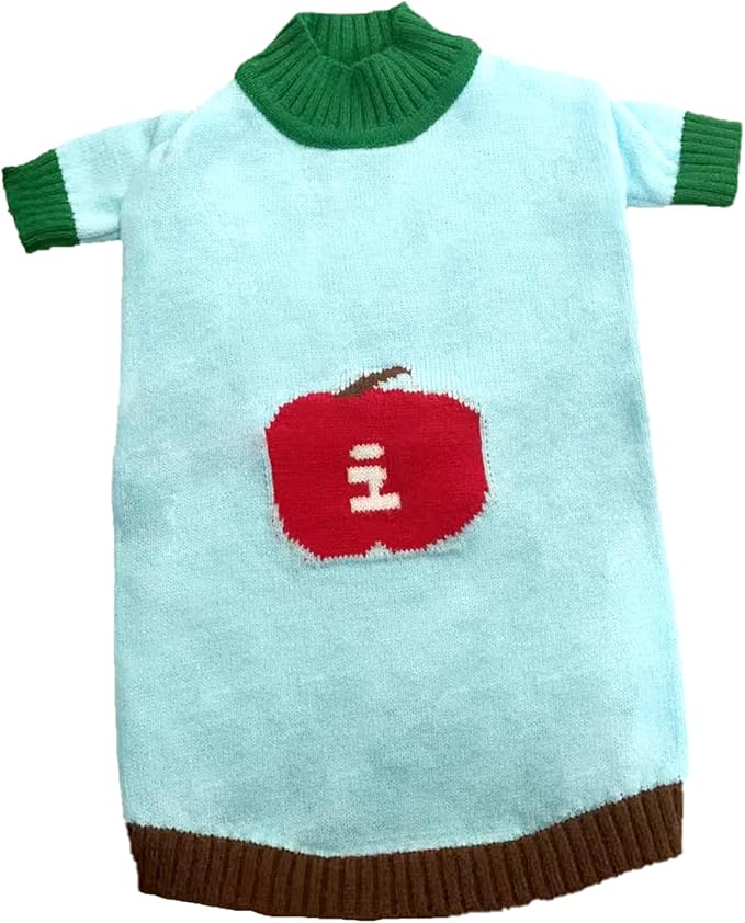Fall/Winter Dog & Cat Sweater - Cozy Knit Pullover for Small Pets, Light Blue with Red Apple Print, Warm & Breathable for Indoors/Outdoors, Anti-Shedding, Soft Yarn (XS/S/M/L/XL) (X-Large)