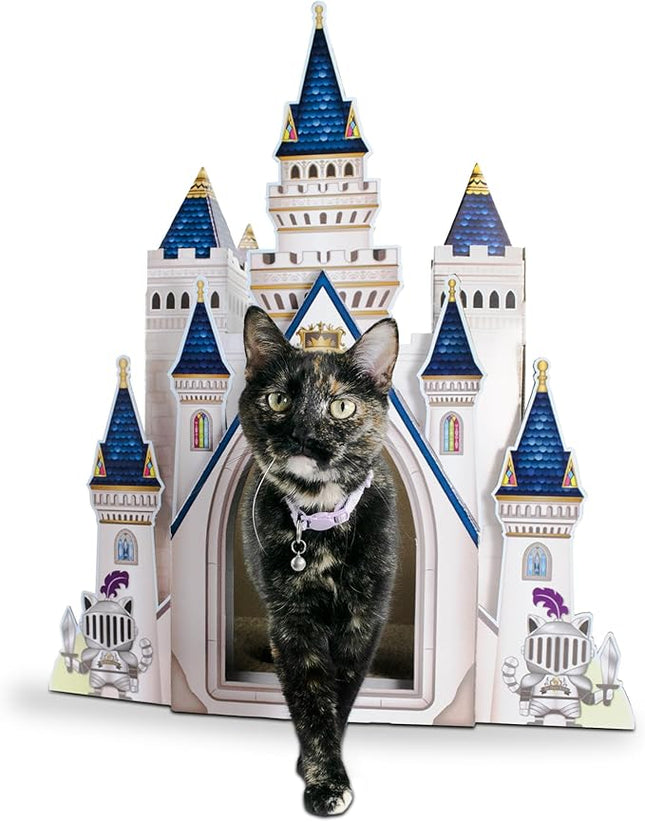 HappyCat Castle Cat Scratcher House - Royal Cardboard Cat Playhouse with Multi-Level Design & Spacious Interior - Perfect Scratcher for Indoor Cats
