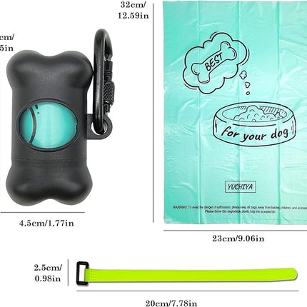 Dog Poop Pickup Bags Holder Dispenser with Standard-Sized Leak-Proof Scented Doggy Waste Bags and Carabiner with Safety Lock&Fastener Never Loose on Leash Lead Again (1 Holder 15 Bags, Black)