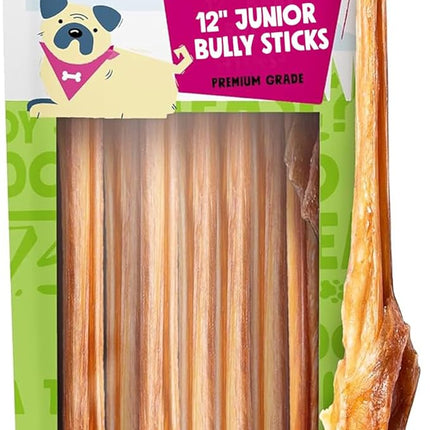 Junior Bully Sticks for Small Dogs | All Natural, Single Ingredient Bully Sticks for Puppies to Medium Dogs (12 Inch - 15pk)